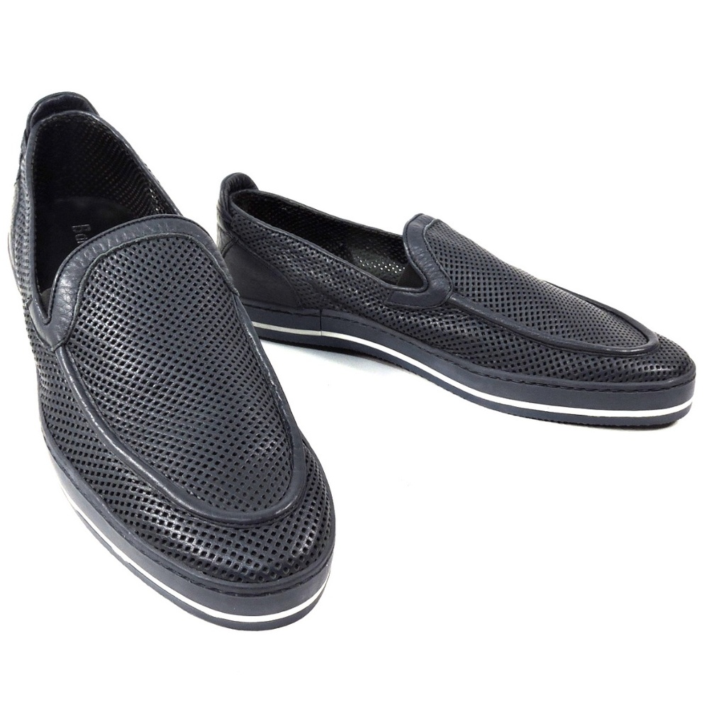 BALDININI 🇮🇹 MEN'S BLUE LEATHER FLAT SUMMER LOAFERS